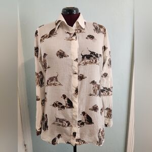 W By Worth 100% Cotton Lightweight Long Sleeve  Hunting Dog Button Up Sz Medium